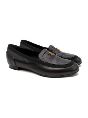 Chanel Black Leather CC Logo Loafers