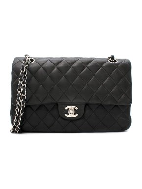 Chanel Black Leather Quilted CC Double Flap Bag