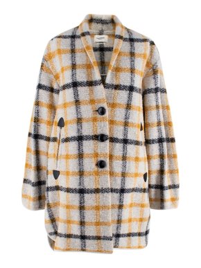 Isabel Marant Etoile Yellow & Black Plaid Wool Gabrie Cocoon Coat