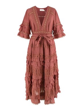 Zimmermann Vintage Rose Pin-Tucked Cotton Tiered Dress