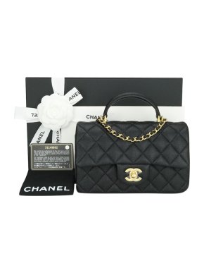 Chanel Black Caviar Leather Quilted Mini Top Handle Flap