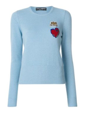 Dolce & Gabbana Blue Wool Queen Patch Jumper
