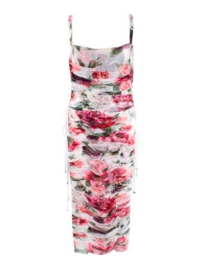 Dolce & Gabbana Floral Ruched Tulle Lace-Up Dress