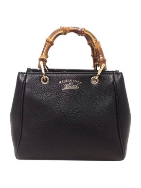 Gucci Black Leather Bamboo Handle Shopper Bag