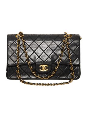 Chanel Black Leather Quilted Double Flap Bag