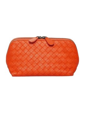 Bottega Veneta Orange Intrecciato Leather Coin Pouch