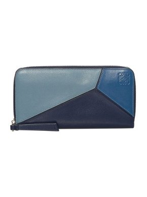 Loewe Tricolour Blue Leather Puzzle Long Wallet