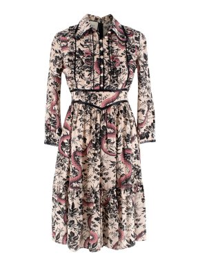 Gucci Floral Snake Print Ruffle Midi Dress