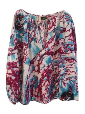 Turquoise Paint-Effect Print Blouse 1