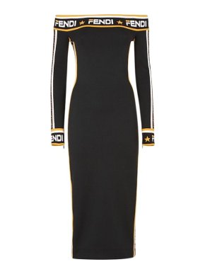 Fendi Black Stretch Jersey Off-Shoulder Mania Dress