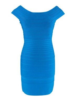 Herve Leger Bright Blue Stretch-Knit Bandage Dress