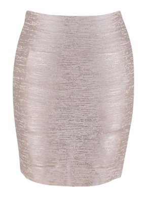 Herve Leger Gold-Foil Stretch Knit Bandage Skirt