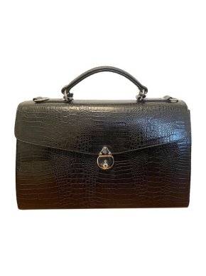 Mulberry Black Embossed Crocodile Leather Business Bag