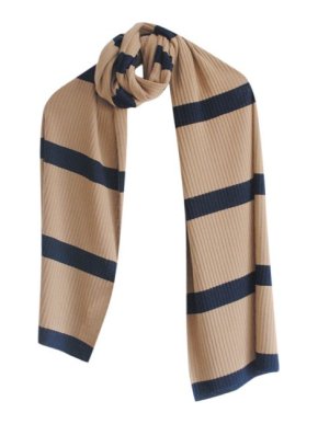 MaxMara Striped Camel & Navy Ribbed Wool Scarf