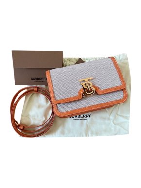Burberry Orange Leather & Canvas Small TB Bag