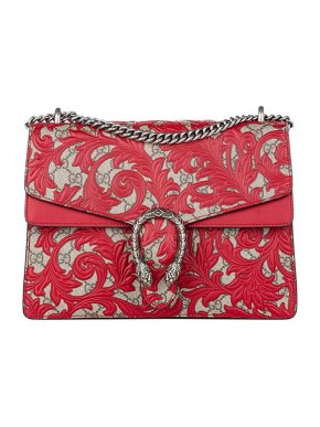 Gucci Red Leather & Canvas Medium Dionysus Arabesque Bag