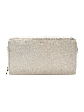 Celine White Grained Leather Zip-Around Long Wallet