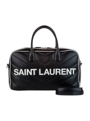Saint Laurent Black Leather Chevron Quilted Miles Boston Bag