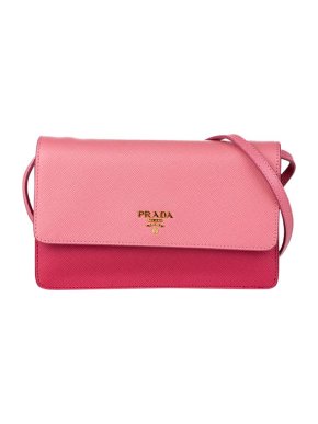 Prada Bicolour Pink Saffiano Leather Strap Wallet