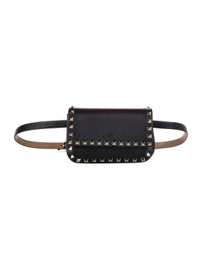 Valentino Garavani Black Leather Rockstud Belt Bag