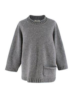 Chloe Grey Ribbed High Neck Knit Jumper With Front Pocket