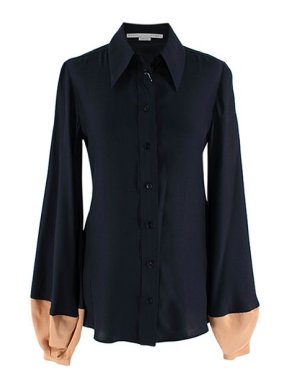 Stella McCartney Black Silk  Shirt with Contrasting Puff Beige-Cuff Sleeves