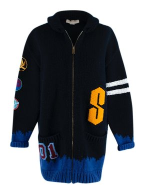 Stella McCartney Dark Navy Oversized Chunky Knit  Embroidered Detail Cardigan