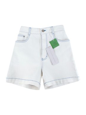 Stella McCartney White High Waisted Denim Shorts With Contrasting Electric Blue Stitching
