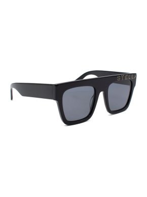 Stella McCartney Flat Brow Glossy Black Sunglasses With Gold Studded Logo
