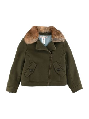 Bonpoint Fur Collar Khaki Wool Jacket