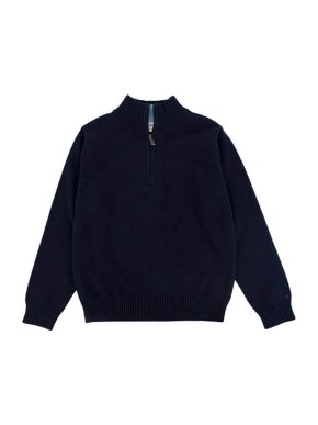 Jacadi Quarter Zip Navy Cotton Knit Jumper