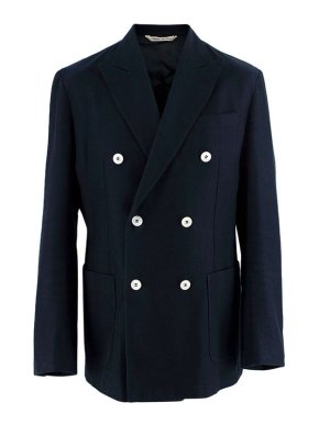 Sartoria Napoletana Navy Twill Double-Breasted Suit Jacket