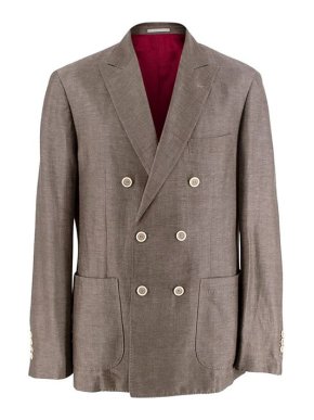 Brunello Cucinelli Taupe Silk-Blend Twill Double Breasted Blazer