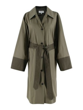 Loewe Belted Two-Tone Garbadine Khaki Green Trench Coat