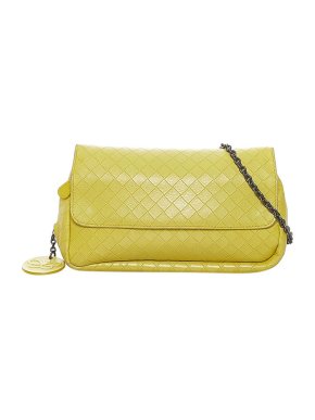 Bottega Veneta Lemon Yellow Intrecciato Leather Flap Bag
