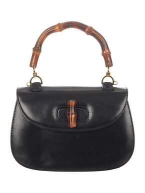 Gucci Black Leather Bamboo 1947 Bag