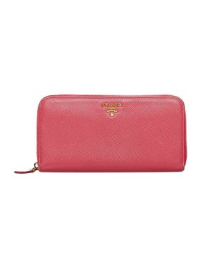 Prada Coral Pink Saffiano Leather Zip Long Wallet