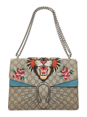 Gucci GG Supreme Canvas & Blue Suede Embroidered Dionysus