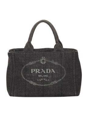 Prada Denim Canapa Logo Tote Bag