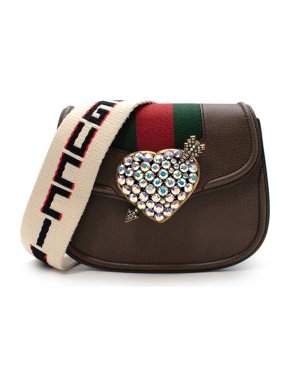 Gucci Brown Leather Crystal Embellished Linea Totem Bag