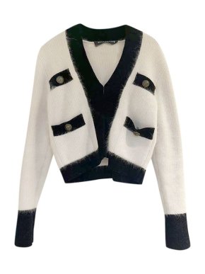 Balmain Black & White Angora Button Cardigan