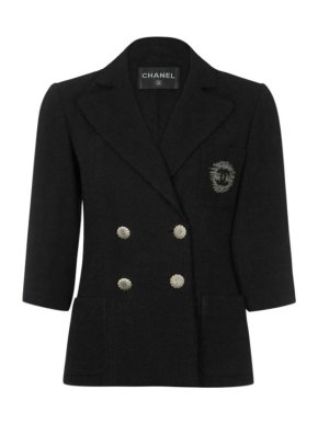 Chanel Black Cotton Tweed Short Sleeve Jacket