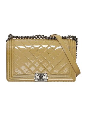 Chanel Beige Patent Leather Boy Bag