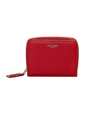 Saint Laurent Red Leather Small Zip-Around Wallet