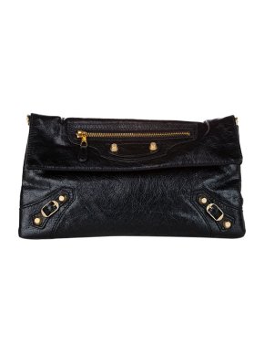 Balenciaga Black Cracleque Leather Motocross City Envelope Bag