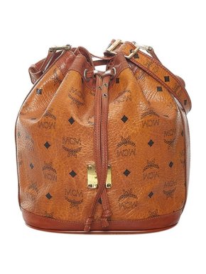 MCM Cognac-Brown Visetos Leather Bucket Bag