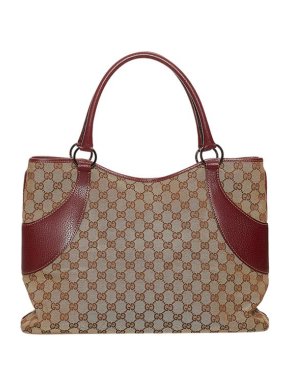 Gucci GG Monogram Canvas & Burgundy Leather Tote Bag