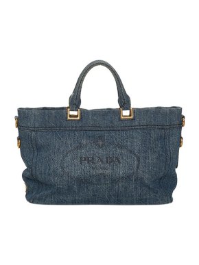 Prada Denim Canapa Logo Tote Bag