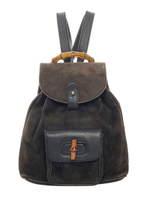 Gucci Vintage Black Suede Bamboo Backpack