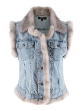 Denim Gilet With Mink Fur Trim